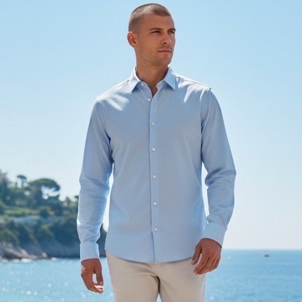 Club Monaco Mens Slim Fit Light Blue Long Sleeve Button Down Shirt Large‎